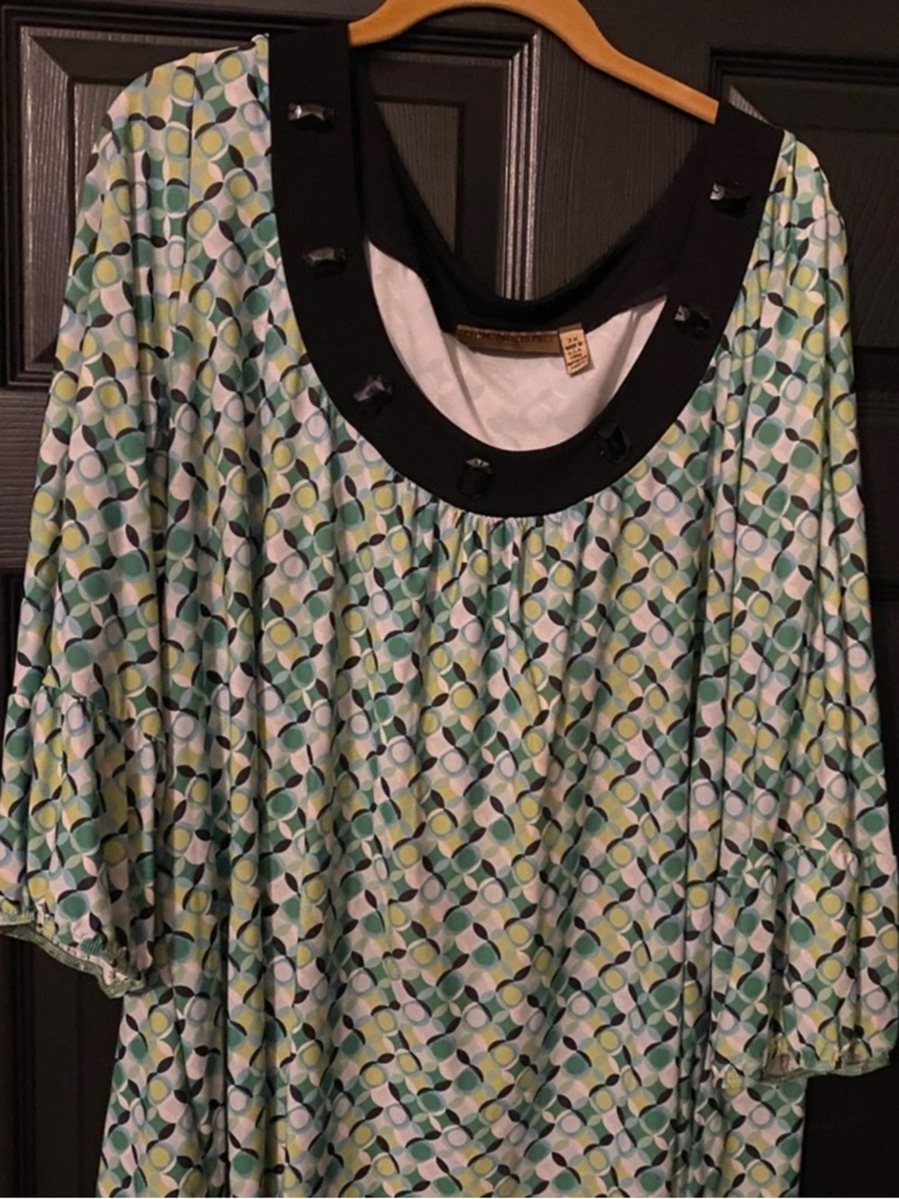 Geometric Print Scoop Neck Women's Top in Green